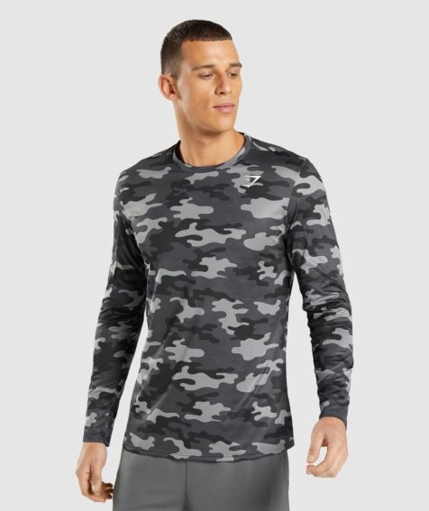 Koszulki Gymshark Arrival Long Sleeve Męskie Camo | PL 028WMR